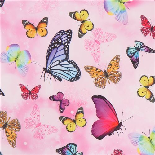 colorful butterfly soft shell fabric in pink