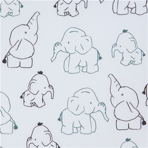 pale grey soft shell fabric with elephants