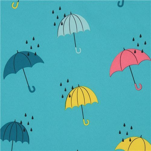 soft shell fabric in dark turquoise with colorful umbrellas