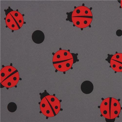 soft shell fabric with ladybugs in grey