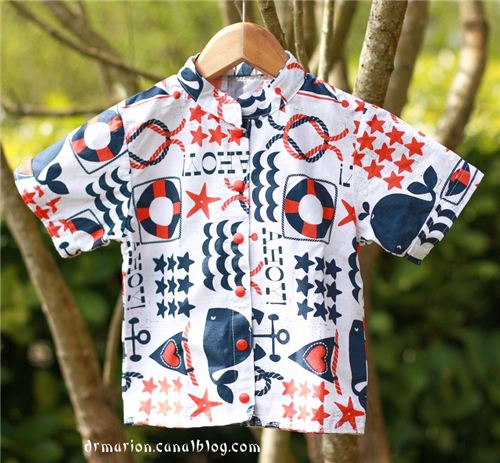 Marion blogged on Les Z'Opérations du Dr Marion about this super cute shirt made with our Michael Miller fabric