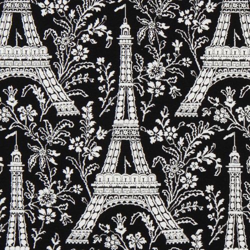 black Michael Miller premium laminate fabric Eiffel Tower