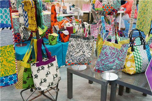 In the middle you see some waterproof bags made with echino laminate fabrics