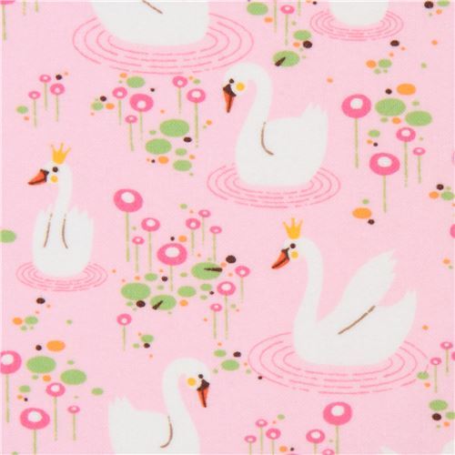 bird animal flannel fabric Robert Kaufman pink Swan Princess