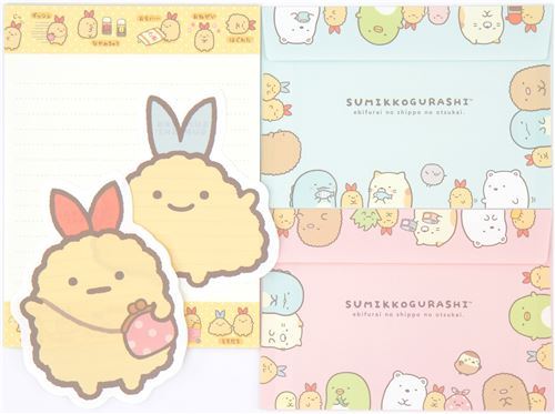 Shrimp tempura letter set by San-X with Sumikkogurashi shy animals