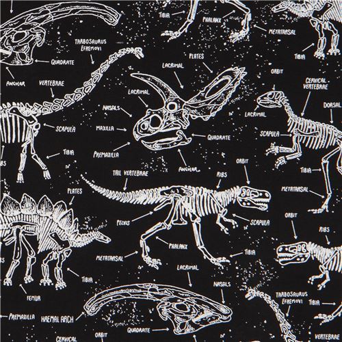 black fabric with glow in the dark dinosaur skeleton by Timeless Treasures