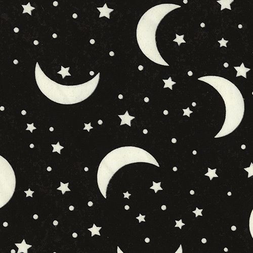 black dark grey fabric with glow in the dark moon and star by Timeless Treasures