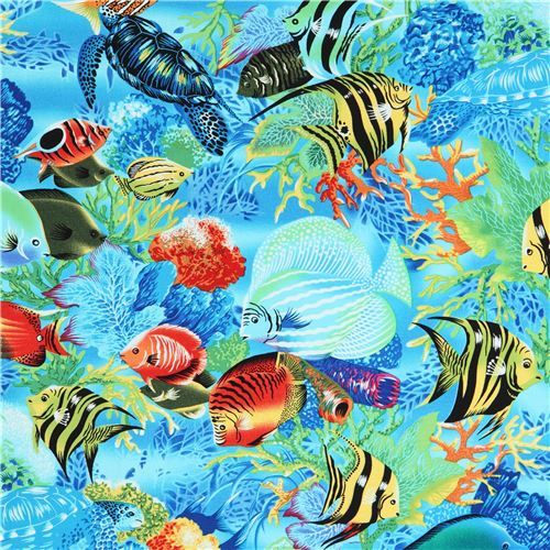 blue Michael Miller fabric colorful Tropical Fish