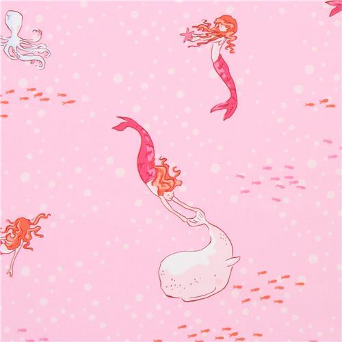 pink Michael Miller fabric octopus whale Mermaid Play