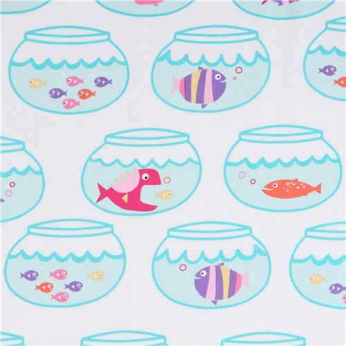 white Michael Miller fabric pink purple fish bowl Swimming in Circles