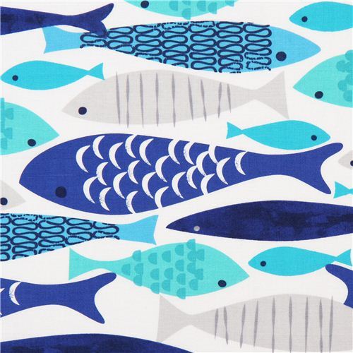 white fish fabric Mod Fish by Michael Miller USA