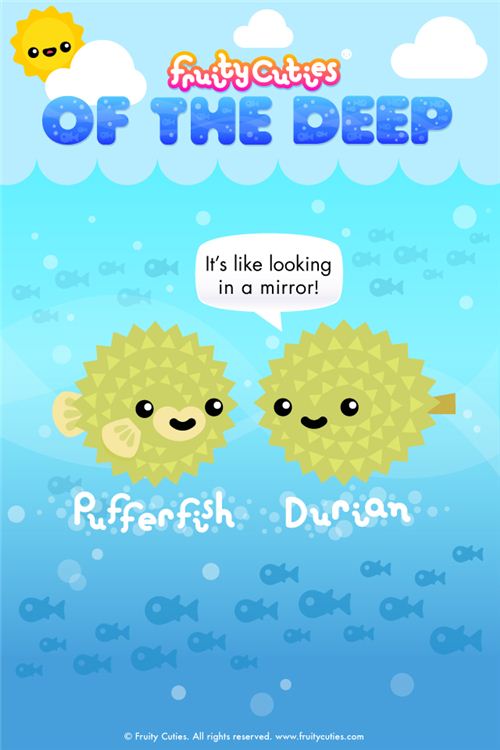 Durian Pufferfish Fruity Cuties iPod and iPhone wallpaper