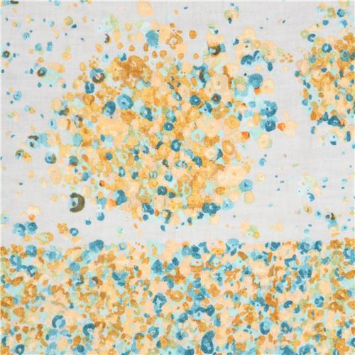 grey brushed cotton flower light orange-peach metallic fabric by Kokka Nani Iro